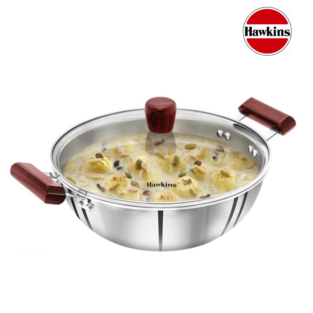 Hawkins 4 Litre Tri Ply SS Kadhai with Glass Lid Induction Compatible