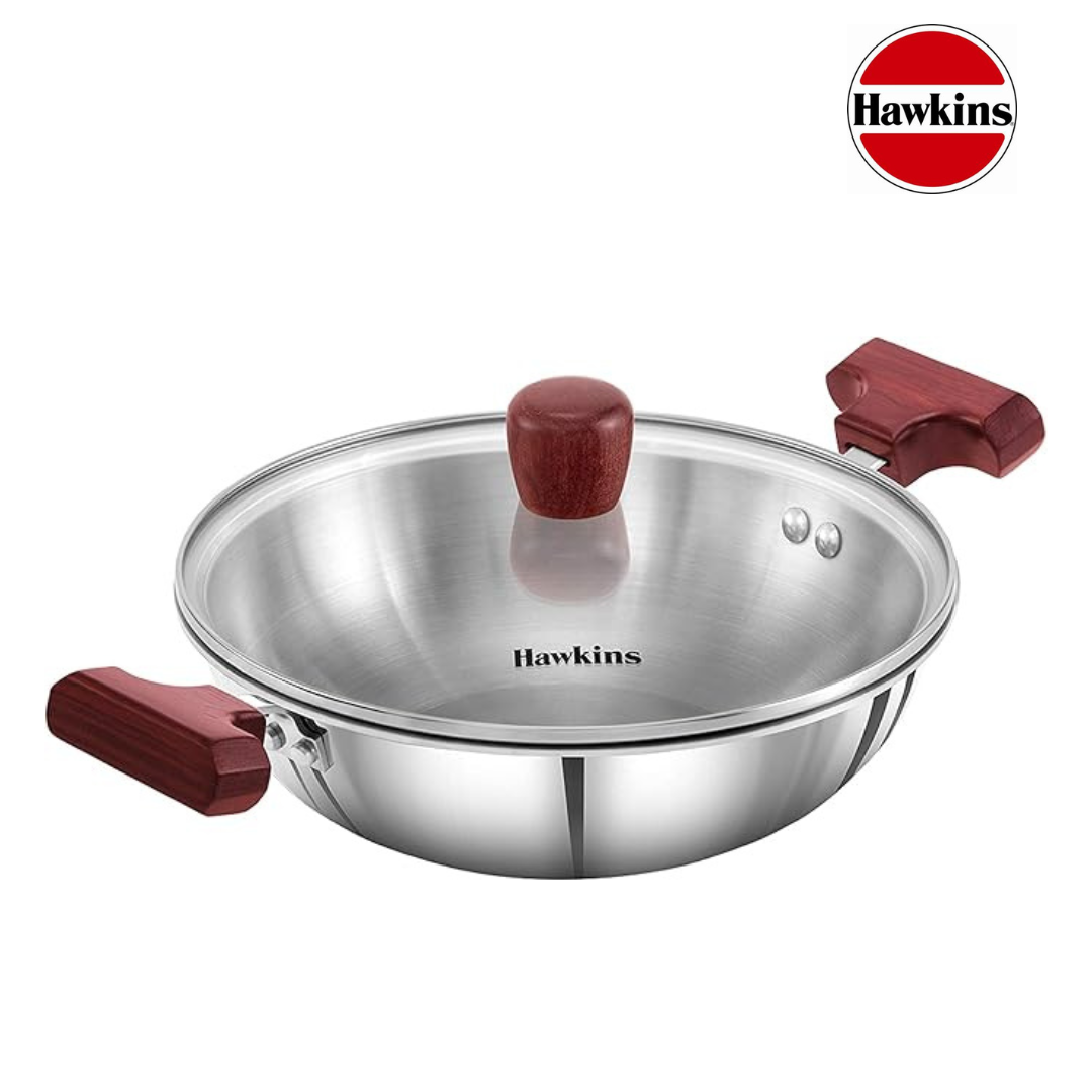 Hawkins Stainless Steel Deep Fry Pan (Kadhai) With Glass Lid Induction Compatible