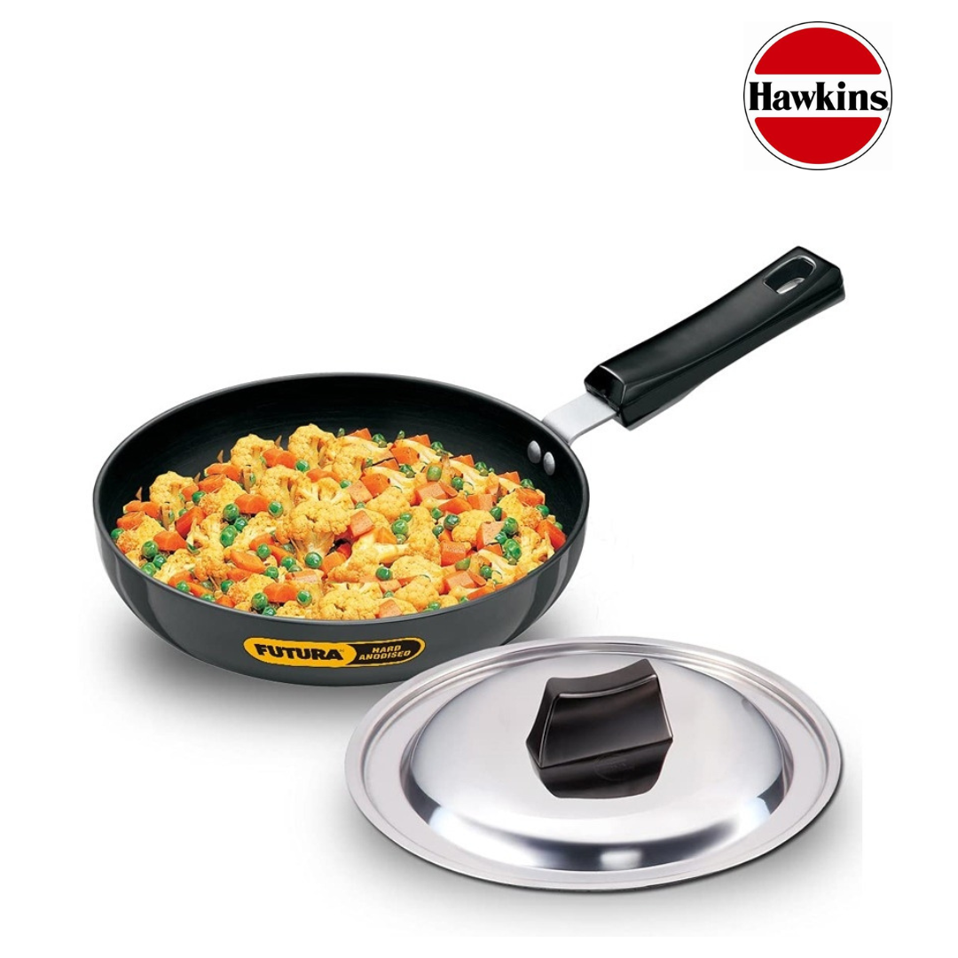 Hawkins Hard Anodised Frying Pan With SS Lid (RoundedSides)