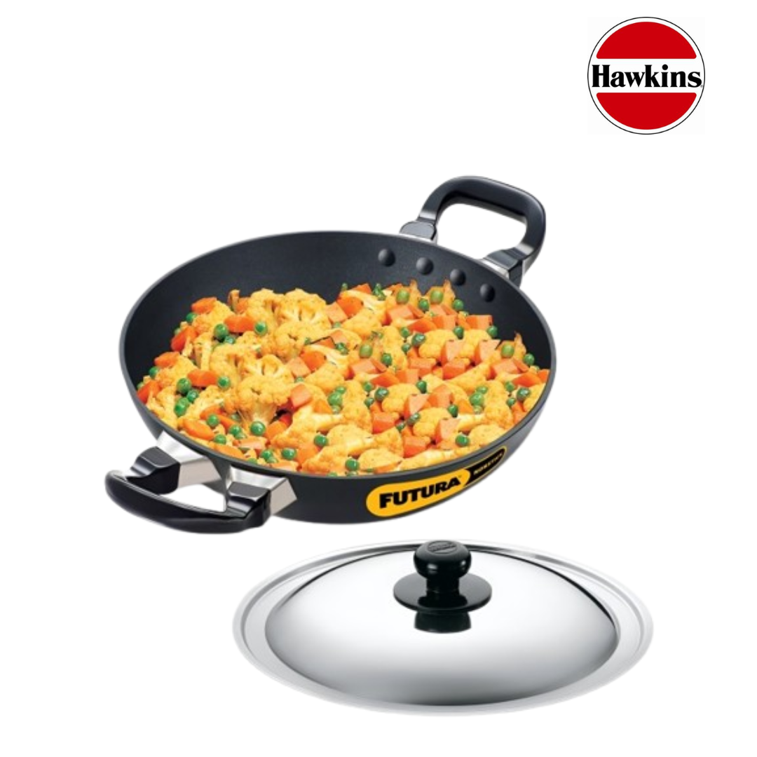 Hawkins Non stick Deep Fry Pan (Kadhai) Round Bottom with SS Lid