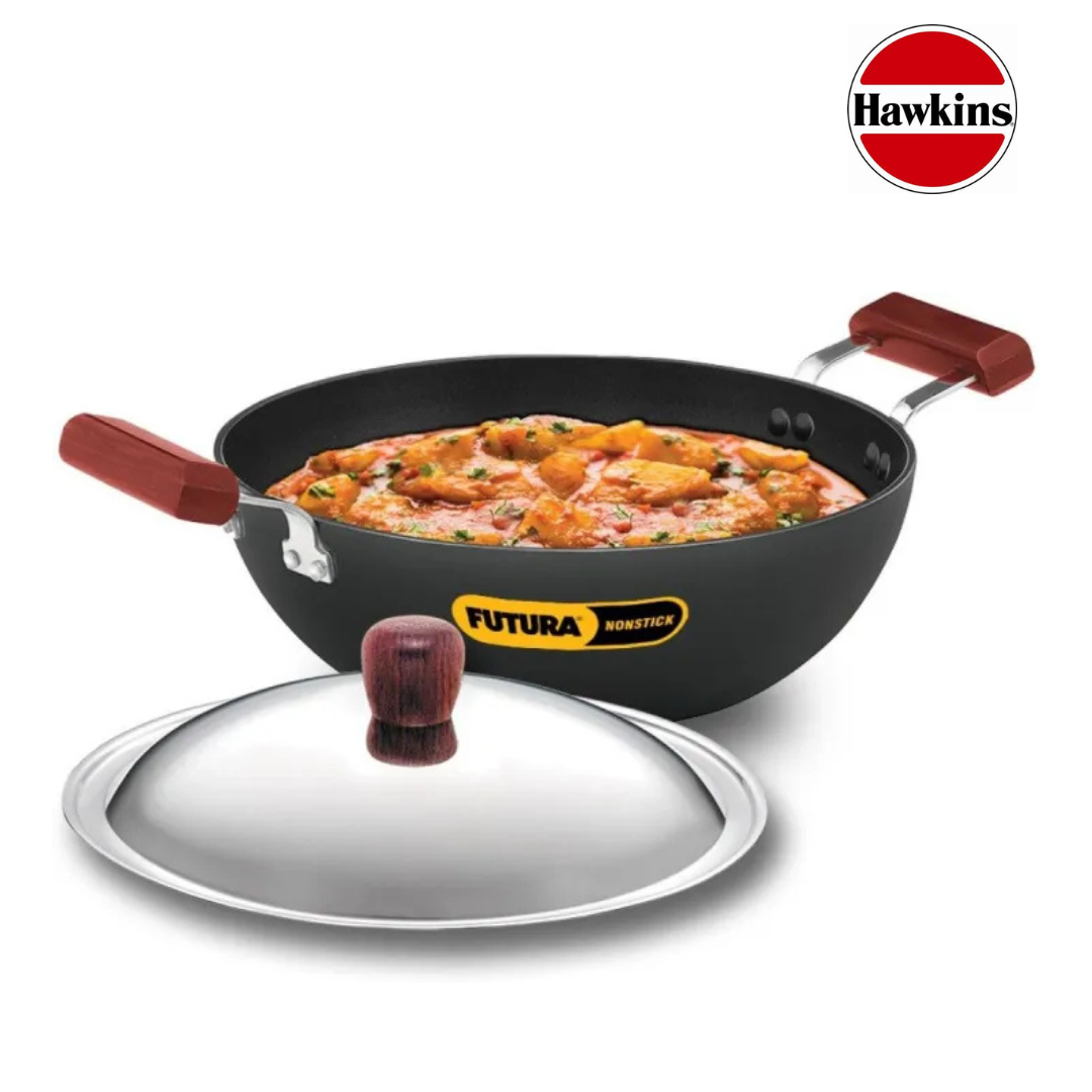 Hawkins 3.5 Litre Futura Non Stick Kadai with SS Lid