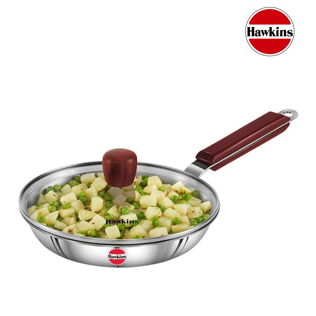 Hawkins Stainless Steel Frying Pan With Glass Lid Induction Compatible