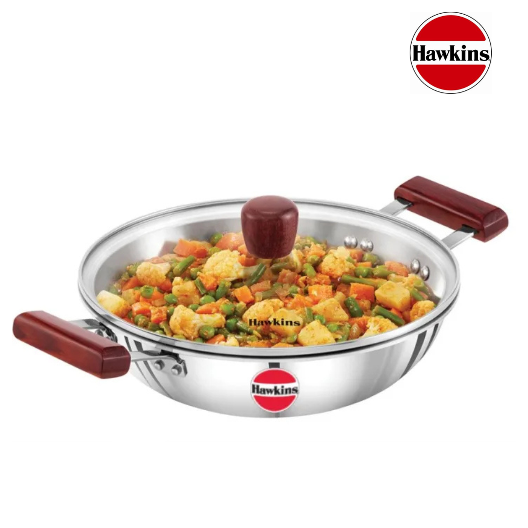 Hawkins Stainless Steel Deep Fry Pan (Kadhai) With Glass Lid Induction Compatible