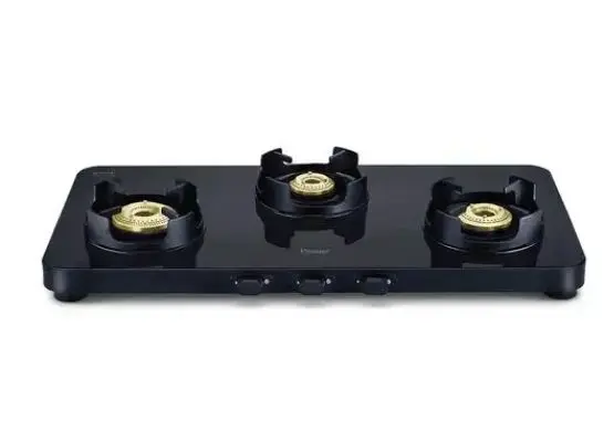 PRESTIGE 40186 PEBS 03 - Edge 3 Burner Gas Stove Black 3 Burner Slim Cooktop Schott Glass