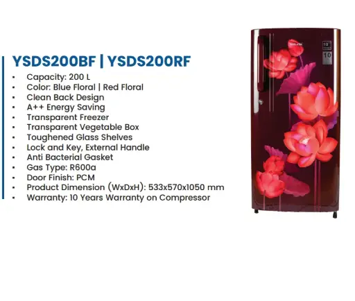 [YAS4271] YASUDA YSDS200RF 200 Litre Single Door Red Floral Refrigerator